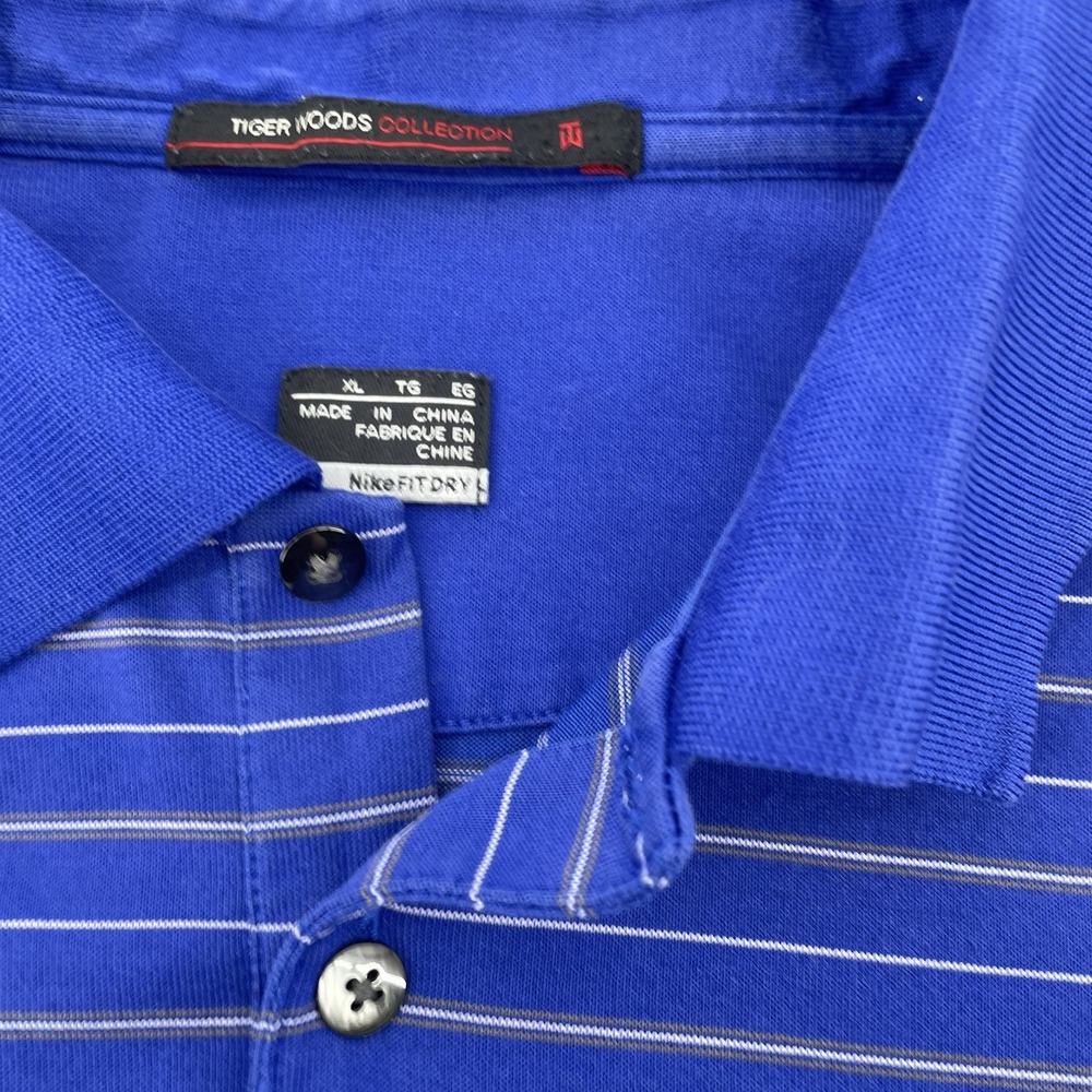 Tiger Woods Nike ‎ Polo XL Blue Stripe Fit Dry Golf Shirt TW Metal Tag Vintage - Picture 10 of 10